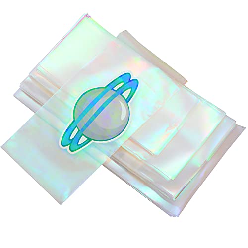 4 Size 240 Pieces Resealable Reliable Bags Iridescent Holographic Cellophane Treat Bag, Self-Sealing Bag for Candy Aluminum Foil Bags for Baby Shower Weddings Girl Themed Birthday Party