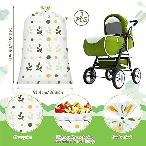 Henoyso 3 Pcs Greenery Jumbo Gift Bags Large Baby Shower Bags Sage Green Neutral Baby Shower Decorations for Kids First Birthday Gender Reveal Party Favors Supplies, 36 x 56 Inch