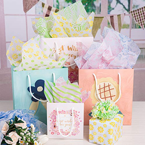 Whaline 120pcs Easter Tissue Paper, Spring Patterned Gift Wrapping Paper Sheets Art Paper Crafts for DIY, Gift Bags, , Birthday and Wedding Gift Packing