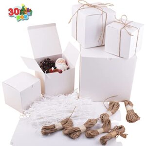 JOYIN 30 Pcs Christmas White Gift Boxes with Raffia Paper and Grass Twines,Assorted Size Paper Boxes, Bridesmaid Proposal Boxes Wedding Favours Valentine's Day Gift Boxes