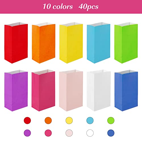 TOMNK 40pcs Party Favor Bags, Solid Colored Paper Bags Wrapped Treat Bags Gift Bags of 10 Colors for Birthdays, Baby Showers, Kids Crafts and Activities, 9.2 × 5.2 × 3.2 Inches