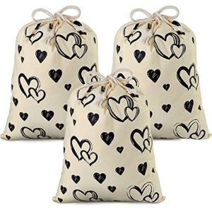 3 pieces large canvas gift bags with drawstring christmas gift bag printed with hearts bridal shower wedding present bags drawstring bag for girls valentines day anniversary supplies,20 x 16 inches