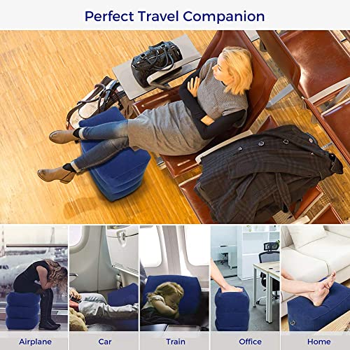 Inflatable Foot Rest for Air Travel, Airplane Footrest Adjustable Height Travel Foot Pillow Flyaway Kids Bed ,Portable Foot Rest Pillow for Kids & Adults on Plane,Car,Train,Office (Dark Blue)