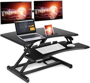 fledex standing desk converter 30 inch, height adjustable sit stand desk riser, stand up desk for home office, sit to stand tabletop with keyboard tray for dual monitors