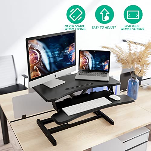 FLEDEX Standing Desk Converter 30 inch, Height Adjustable Sit Stand Desk Riser, Stand Up Desk for Home Office, Sit to Stand Tabletop with Keyboard Tray for Dual Monitors