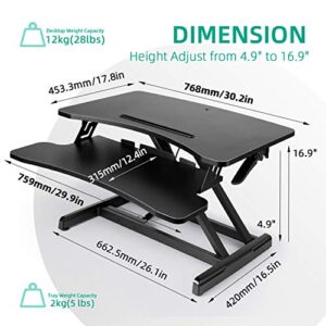 FLEDEX Standing Desk Converter 30 inch, Height Adjustable Sit Stand Desk Riser, Stand Up Desk for Home Office, Sit to Stand Tabletop with Keyboard Tray for Dual Monitors