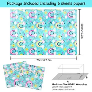 Birthday Wrapping Paper Rainbow, 6 Sheets I Love Sunshine Rainbow Design Gift Wrap Paper,20 x 28 inch Per Sheet Folded Flat Birthday Paper for Kids Girls Boys Baby Shower