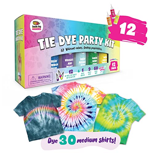 Tie Dye Kit for Kids & Adults - 12 Large Tye Dye Bottles with Tie Dye Powder, Soda Ash, Gloves - Non-Toxic Tyedyedye Kit - Decorating Dye for Clothes