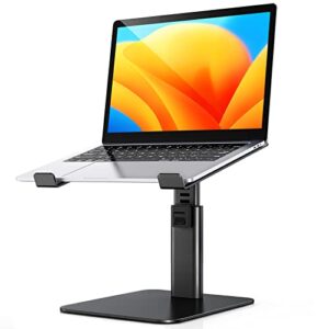 riwuct laptop stand for desk, 8 adjustable height aluminum computer stand, ergonomic laptop riser holder sit to stand compatible with macbook, air, pro and more 10″-16″ notebooks – black
