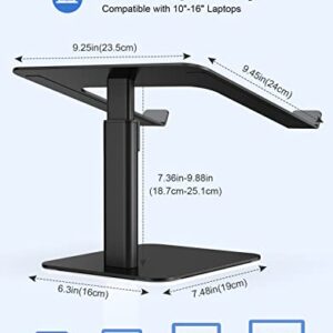 RIWUCT Laptop Stand for Desk, 8 Adjustable Height Aluminum Computer Stand, Ergonomic Laptop Riser Holder Sit to Stand Compatible with MacBook, Air, Pro and More 10"-16" Notebooks - Black