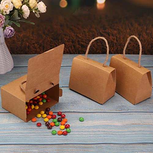 20 Pcs Brown Gift Boxes,5.12x2.75x3.54 Inches,Small Gable Gift Boxes,Portable Handle Kraft Paper Gift Box with Hemp rope for Kids' Birthday Party,Wedding,Baby Shower,Small Cakes Cookie