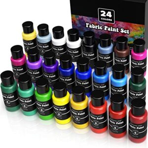 permanent fabric paint for clothes 24 colors bulk kit fabric paint for upholstery outdoor cushions shoe paint decorating medium acrylic fabric paint set metallic gold, white, red, yellow, orange pink