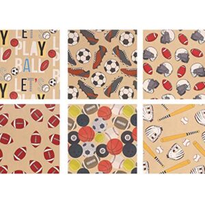 RUSPEPA Kraft Wrapping Paper Sheet - Football and Birthday Printed, Great for Boys, Baby Shower, Holiday - 12 Sheets Packed as 2 rolls - 17.5 x 30 Inch per sheet