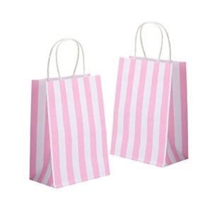 rnorri gift bags 50pcs 5.25×3.75×8 inch paper bags small pink and white bags pink party bags shopping bags with handles, striped bags for baby shower, birthday, business, retail