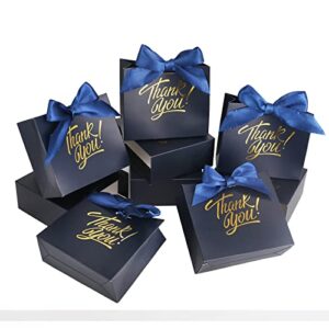 KPOSIYA Small Gift Bags, 50 Pack Small Thank You Bags 4.5x1.8x3.9 Inches Birthday Wedding Party Favor Bags Navy Paper Gift Bags Candy Bags with Bow Ribbon, Mini Gift Bags for Wedding Baby Shower Bridal Business Party Supplies (Small 4.5x1.8x3.9 Inch-50 Pa