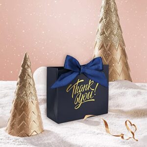KPOSIYA Small Gift Bags, 50 Pack Small Thank You Bags 4.5x1.8x3.9 Inches Birthday Wedding Party Favor Bags Navy Paper Gift Bags Candy Bags with Bow Ribbon, Mini Gift Bags for Wedding Baby Shower Bridal Business Party Supplies (Small 4.5x1.8x3.9 Inch-50 Pa