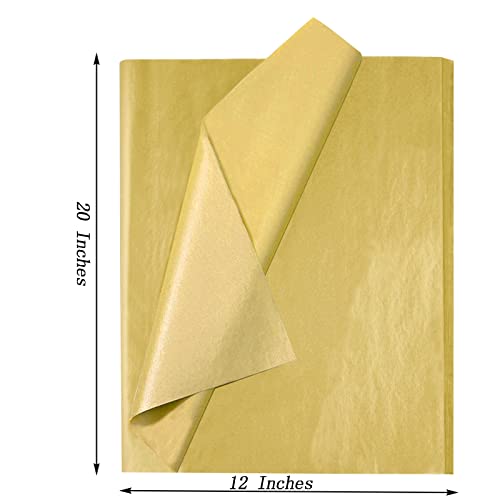 Ueerdand Gift Wrapping Tissue Paper for Packaging 105 Sheets Single-Sided Metallic Wrapping Craft Papers Bulk for DIY Artworks Flower Decoration 12 x 20 Inch, Gold