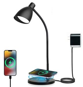 lifmira desk lamp with usb charging port, 15w fast wireless charger, 5 lighting modes,7 brightness levels, eye care touch bedside table lamps gooseneck desk lamps for home office with 24w adapter