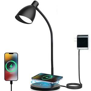 LiFMIRA Desk Lamp with USB Charging Port, 15W Fast Wireless Charger, 5 Lighting Modes,7 Brightness Levels, Eye Care Touch Bedside Table Lamps Gooseneck Desk Lamps for Home Office with 24W Adapter