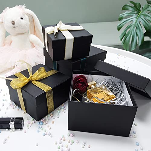 Aubiu Gift Boxes, Small Gift Boxes with Lids for Presents - Nesting Gift Boxes Set of 4 Assorted Sizes Black Gift Boxes for Wedding Presents, Bridesmaid Proposal, Birthday Party Favor Easter Boxes