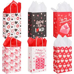 diyasy valentine’s day paper gift bags with tissue paper,24 pack red pink heart love candy present bags with handle for wedding and valentine party favors gift wrapping supply