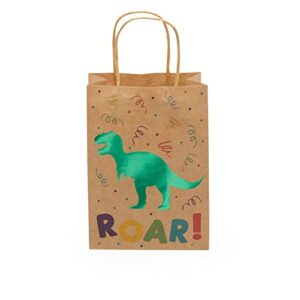 24 Pack Kraft Dinosaur Party Favor Bags with Handles for Kid's Birthday (6 x 9 In)