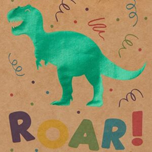 24 Pack Kraft Dinosaur Party Favor Bags with Handles for Kid's Birthday (6 x 9 In)