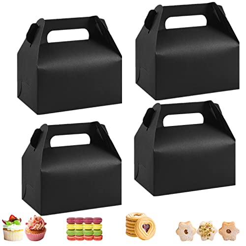 25 Pack Treat Boxes Candy Gift Boxes Gable Boxes Party Favour Boxes Small Black Goodie Boxes Party Boxes Cookie Box Bakery Favor Boxes with Handle and Stickers for Wedding Birthday Party by Gbateri