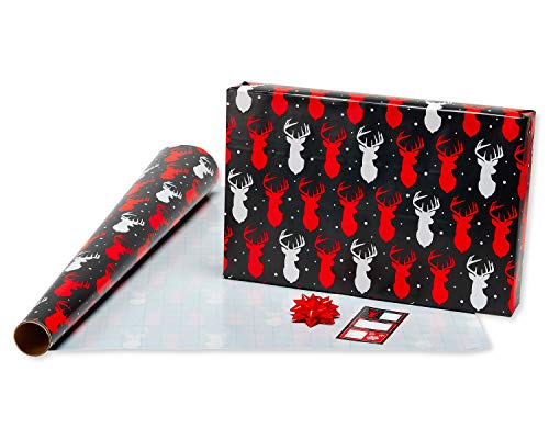 American Greetings Christmas Wrapping Paper Set with Cut Lines, Red, Black and White, Plaid, Reindeer and Snowflakes (4 Rolls, 7 Bows, 30 Gift Tags, 120 sq. ft.)