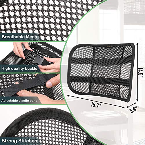 Lumbar Support with Breathable Mesh Layers and Double Sturdy Adjustable Straps, Comfortable Ergonomic Backrest for Office Chair and Car Driver Seat, Posture Cushion and Lower Back Support Pain Relief