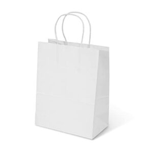 towrap white gift bags 100pcs 8×4.25×10.5 inch paper bags with handles bulk,party bags, shopping bags,retail bags,merchandise bags,favor bags,business bags