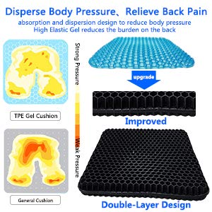 SUPTEMPO Gel Seat Cushion, Office Chair Cushion, Double Layer Design Seat Cushion with Non Slip Cover Breathable Honeycomb Pain Relief Sciatica Chair Pads for Office Chair Car Wheelchair