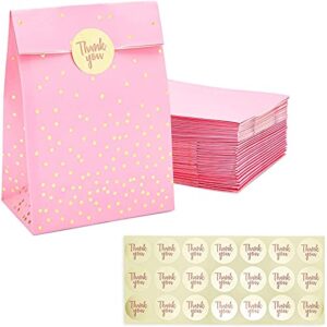 sparkle and bash pink gift bag, party favor bags with gold stickers (5.15 x 8.6 in, 36 pack)