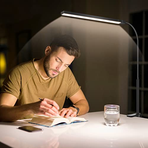 LED Desk Lamp with Touch Control, Gooseneck Clamp Lamp, Desk Light for Home Office, 3 Modes Stepless Dimmable Workbench Light for Working, Study, Reading, Dorms, Nightlight