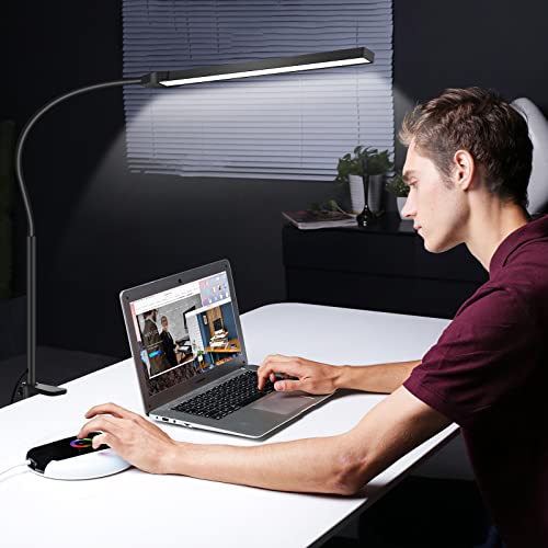 LED Desk Lamp with Touch Control, Gooseneck Clamp Lamp, Desk Light for Home Office, 3 Modes Stepless Dimmable Workbench Light for Working, Study, Reading, Dorms, Nightlight