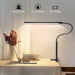 LED Desk Lamp with Touch Control, Gooseneck Clamp Lamp, Desk Light for Home Office, 3 Modes Stepless Dimmable Workbench Light for Working, Study, Reading, Dorms, Nightlight