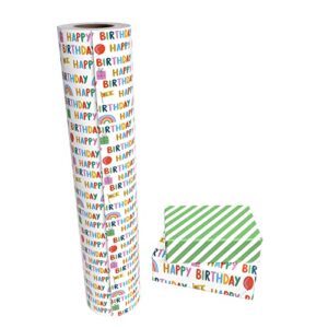 WRAPAHOLIC Reversible Birthday Wrapping Paper - 30 Inch X 100 Feet Jumbo Roll Colorful Happy Birthday Lettering Design, Perfect for Birthday, Party, Baby Shower and More Occasions