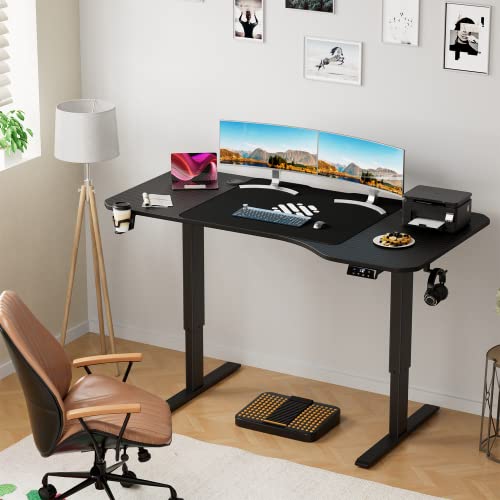 Furmax Electric Height Adjustable Standing Desk Large 63 inch Sit Stand up Desk Home Office Computer Desk Memory Preset with Mouse Pad and T-Shaped Metal Bracket, Desktop with Corner, Black
