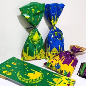 100 Pcs Ramadan Eid Goodie Bags, Ramadan and Eid Mubarak Gift Bags, Ramadan Kareem Eid Mubarak Decorations for Home Ramadan Eid Gift Treat Cellophane Candy Bags for Islamic Muslim Party Favor Supplies