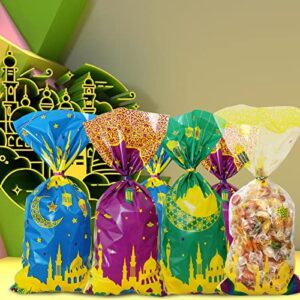 100 Pcs Ramadan Eid Goodie Bags, Ramadan and Eid Mubarak Gift Bags, Ramadan Kareem Eid Mubarak Decorations for Home Ramadan Eid Gift Treat Cellophane Candy Bags for Islamic Muslim Party Favor Supplies