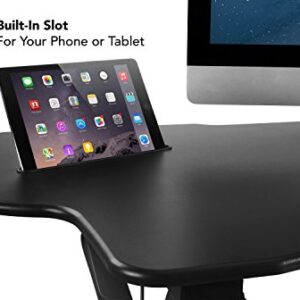 Mount-It! Height Adjustable Standing Desk Converter | 48” Wide Tabletop Sit Stand Desk Riser with Gas Spring | Stand Up Computer Workstation Fits Dual Monitors | Black | MI-7925