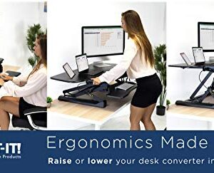 Mount-It! Height Adjustable Standing Desk Converter | 48” Wide Tabletop Sit Stand Desk Riser with Gas Spring | Stand Up Computer Workstation Fits Dual Monitors | Black | MI-7925