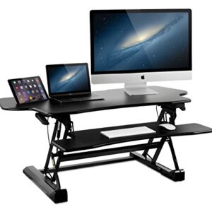 Mount-It! Height Adjustable Standing Desk Converter | 48” Wide Tabletop Sit Stand Desk Riser with Gas Spring | Stand Up Computer Workstation Fits Dual Monitors | Black | MI-7925