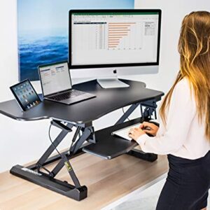 Mount-It! Height Adjustable Standing Desk Converter | 48” Wide Tabletop Sit Stand Desk Riser with Gas Spring | Stand Up Computer Workstation Fits Dual Monitors | Black | MI-7925