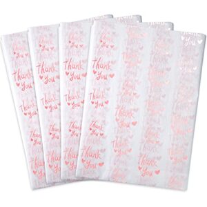 mr five 100 sheets white with pink thank you tissue paper bulk,20″ x 14″,pink thank you tissue paper for packaging,gift bags,pink tissue for small business