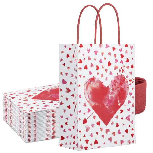 ECOHOLA Cupids Bow Kraft Paper Gift Bags with handles for Valentine's Day, Weddings, School Classrooms Exchange Party Pack of 24 Pieces, 9"x6.3"x3.2"