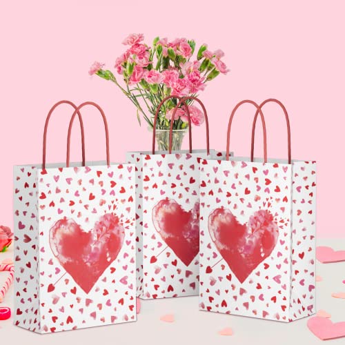 ECOHOLA Cupids Bow Kraft Paper Gift Bags with handles for Valentine's Day, Weddings, School Classrooms Exchange Party Pack of 24 Pieces, 9"x6.3"x3.2"