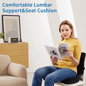 SAIREIDER Seat Cushion and Lumbar Support Pillow for Office Chair, Memory Foam Car Seat Chair Cushions Back Support Pillows, Help Relieve Pain of Back, Lumbar, Tailbone and Sciatic Nerve（Black）