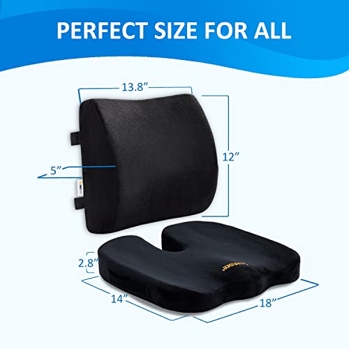 SAIREIDER Seat Cushion and Lumbar Support Pillow for Office Chair, Memory Foam Car Seat Chair Cushions Back Support Pillows, Help Relieve Pain of Back, Lumbar, Tailbone and Sciatic Nerve（Black）