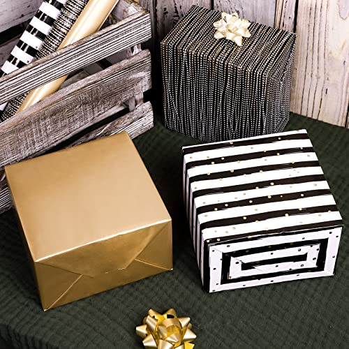 MAYPLUSS Wrapping Paper Roll - Mini Roll - 17 inch X 120 inch Per roll - 3 Different Black Gold Design (42.3 sq.ft.ttl)